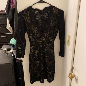 Mini Black Bebe Lace VNeck Black Tie Wedding Formal Party Cocktail Dress